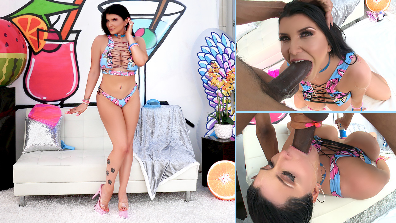 Romi Rain brings that trademark blowjob style over once again to devour a dick like it’s her last meal. She doesn’t need any help, as those huge DD’s provide all the necessary support. No cock is a match for her mouth and tits, and soon enough that big dick is busting a nut right onto her awaiting tongue.